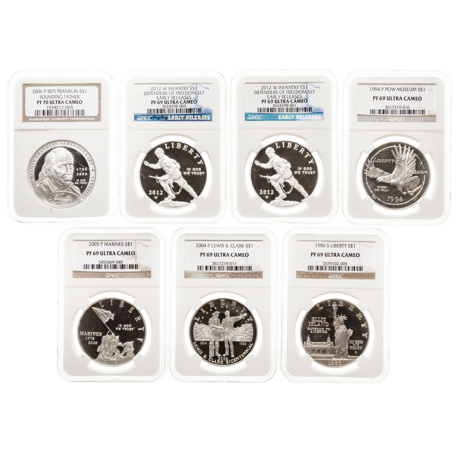 SEVEN NGC GRADED COMMEMORATIVE