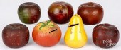 SEVEN PAINTED REDWARE FRUIT FO