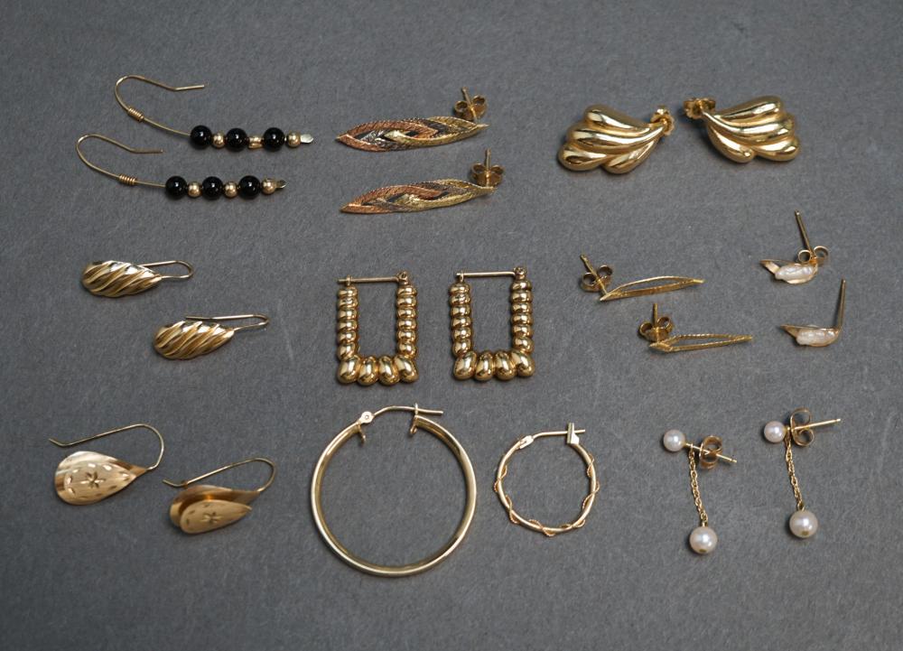 SEVEN PAIRS OF 14-KARAT GOLD
