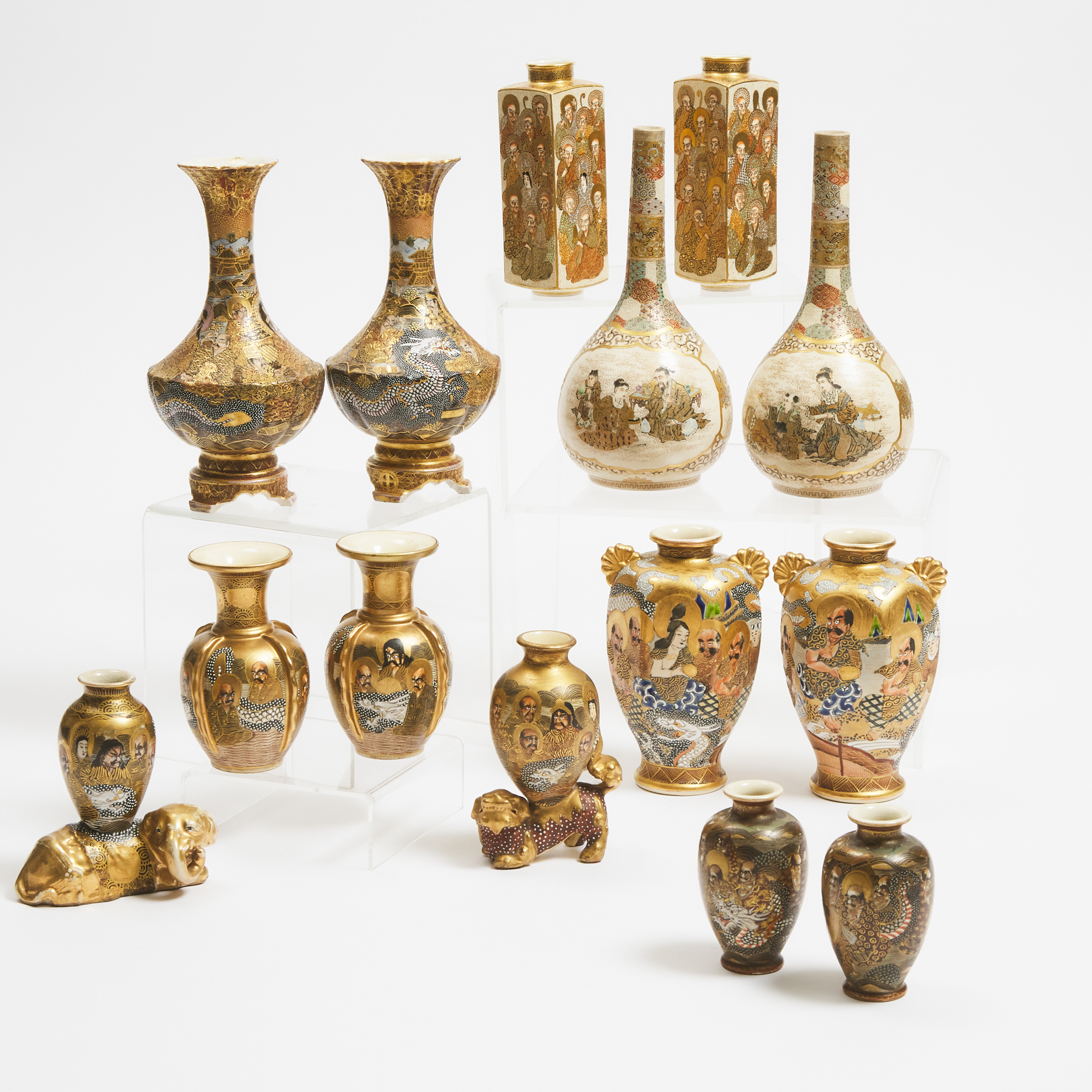 Seven Pairs of Satsuma Vases,
