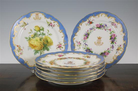 Seven Paris porcelain floral plates