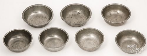 SEVEN PEWTER BASINS, 19TH C.Seven