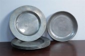 SEVEN PEWTER DISHES. One shall