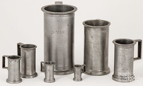 SEVEN PEWTER MEASURES, 19TH C.Seven