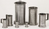 SEVEN PEWTER MEASURES, 19TH C.