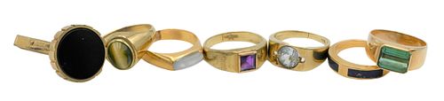 SEVEN PIECE 14 KARAT YELLOW GOLD