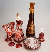 SEVEN-PIECE BOHEMIAN ETCHED RU