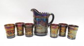 SEVEN PIECE CARNIVAL GLASS WAT