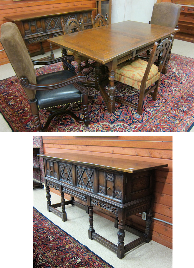 SEVEN-PIECE CARVED OAK DINING