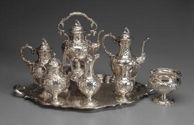 Seven-piece coin silver tea