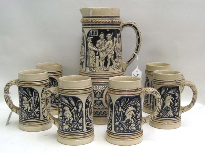 SEVEN PIECE GERMAN POTTERY