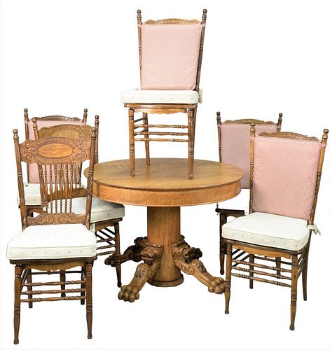 SEVEN PIECE VICTORIAN OAK DINING