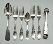 Seven pieces coin silver flatw