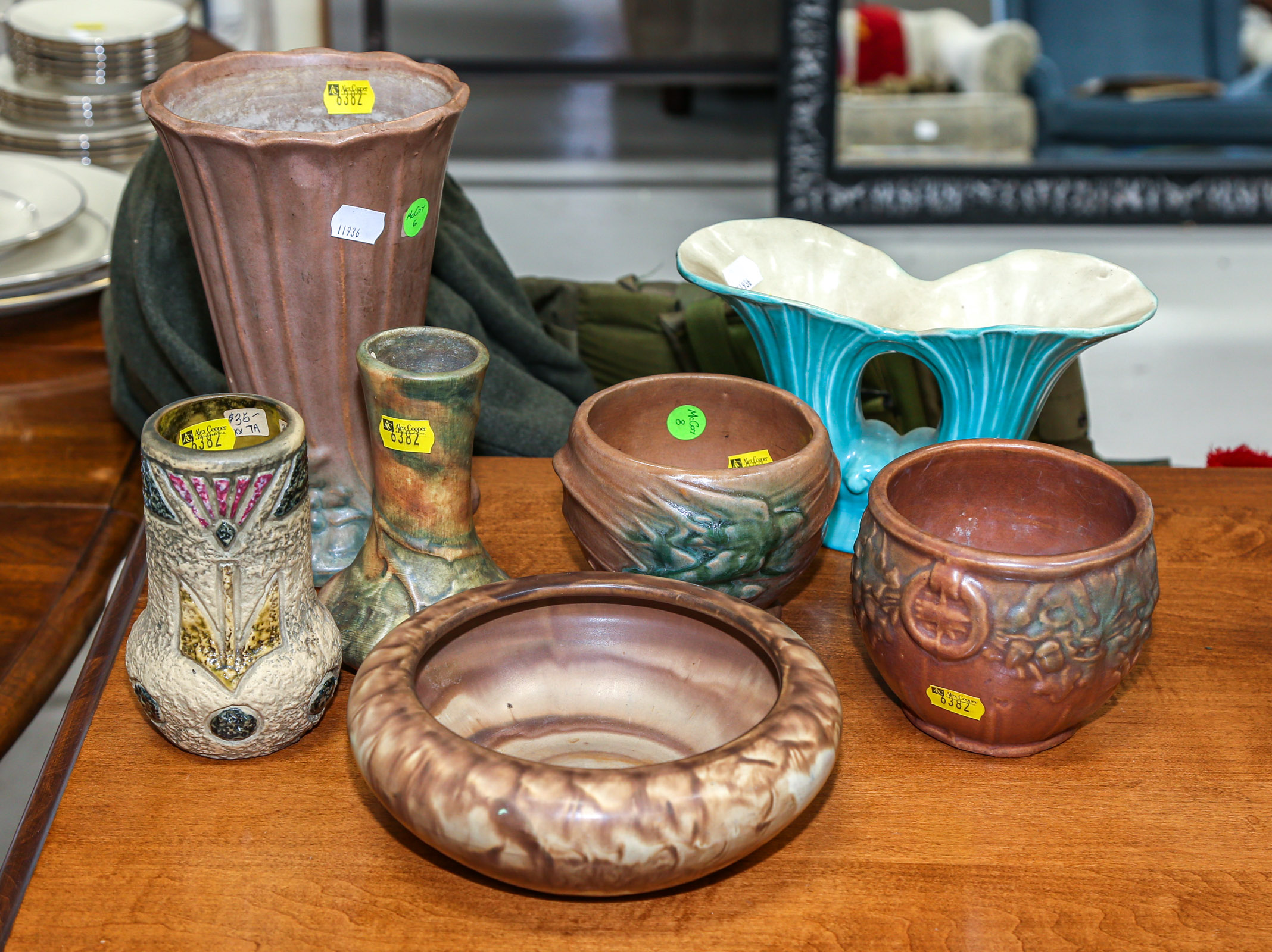SEVEN PIECES OF ART POTTERY