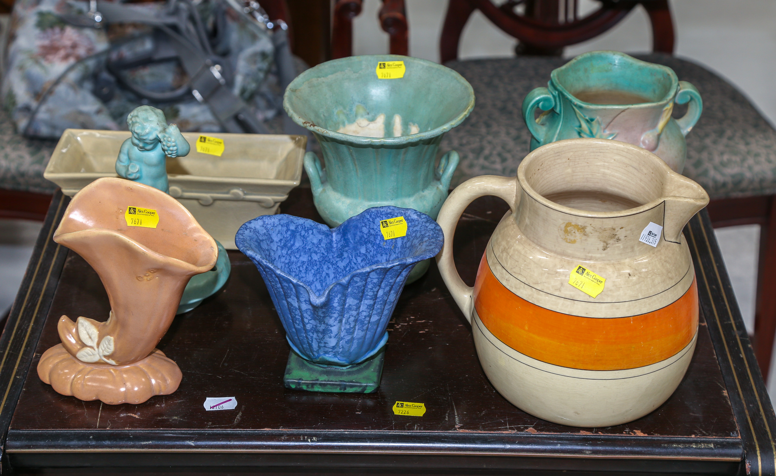 SEVEN PIECES OF ART POTTERY