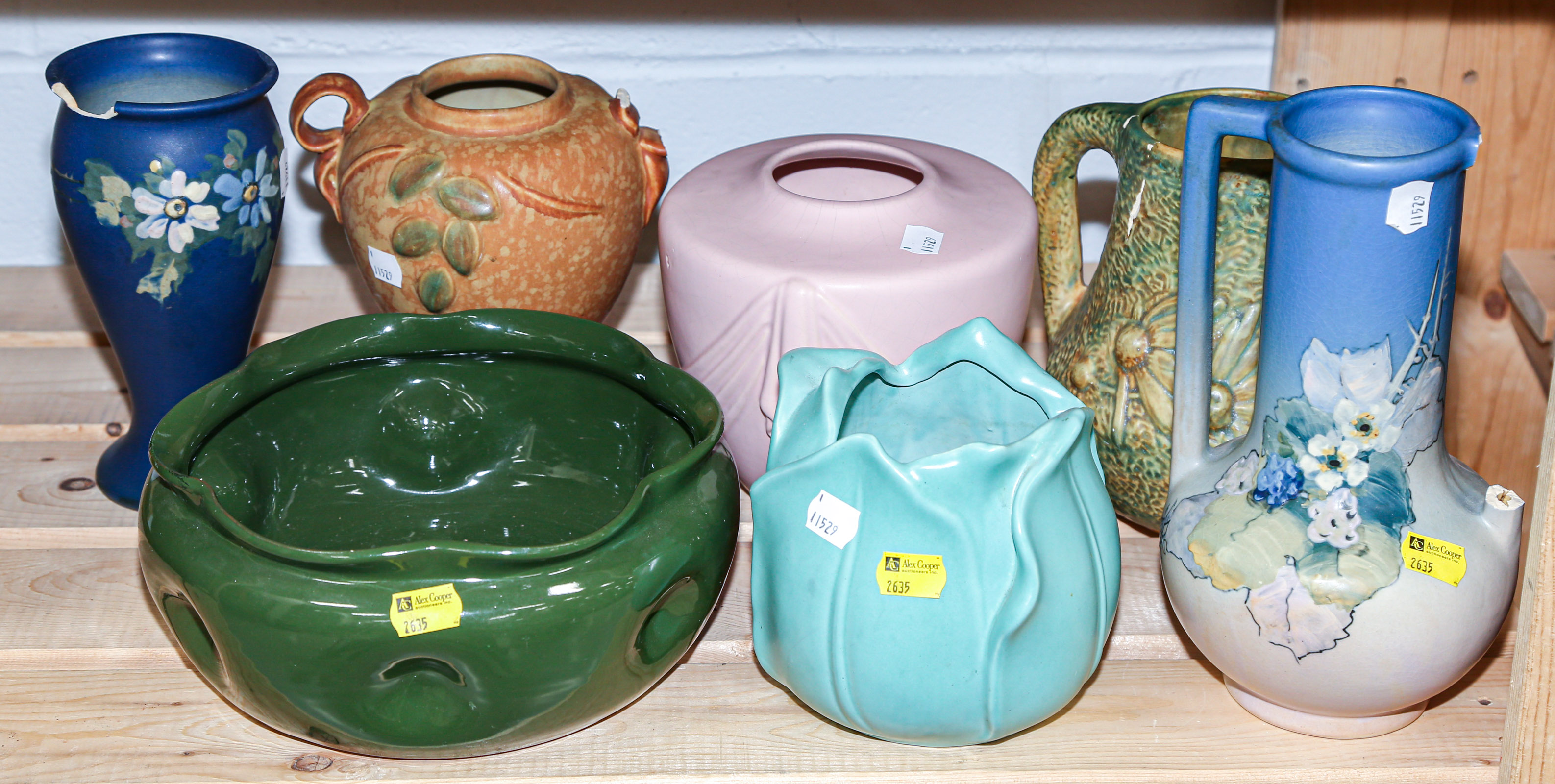 SEVEN PIECES OF ART POTTERY