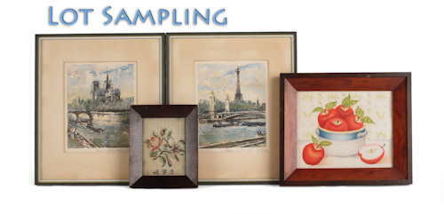 Seven pieces of framed artwork. ?