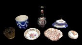 SEVEN PIECES OF GLASS, PORCELA