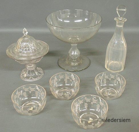 Seven pieces of glassware- fruit