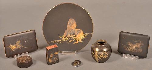 SEVEN PIECES OF JAPANESE DAMASCENED