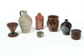 SEVEN PIECES OF POTTERY AND TR