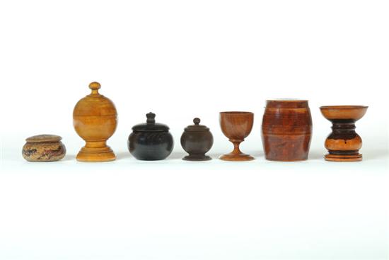SEVEN PIECES OF TREENWARE. 
