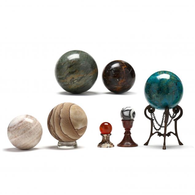 SEVEN POLISHED HARDSTONE SPHERES