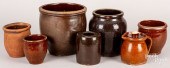 SEVEN REDWARE CROCKS, 19TH C.S