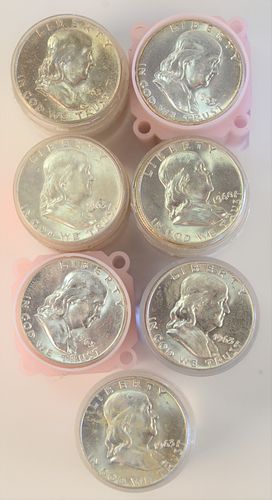 SEVEN ROLLS OF FRANKLIN SILVER HALF