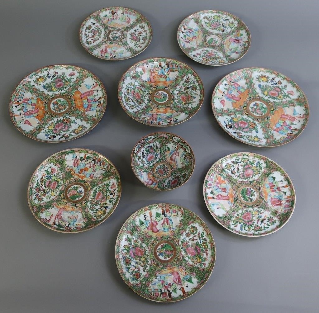 Seven Rose Medallion plates,