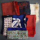 SEVEN SILK AND WOOL SCARVES (P