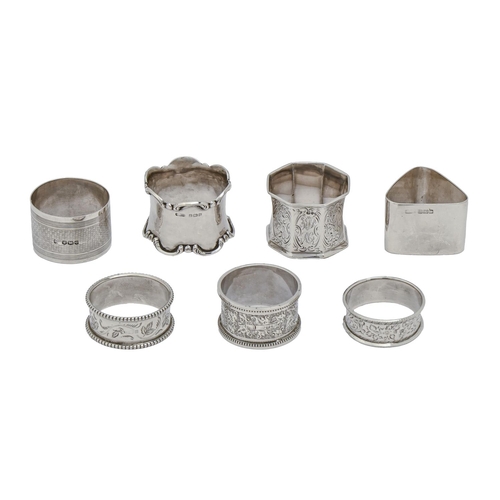 Seven silver napkin rings,