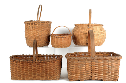 Seven splint oak baskets. ?