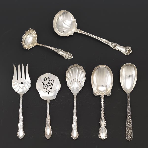 SEVEN STERLING SILVER SERVING