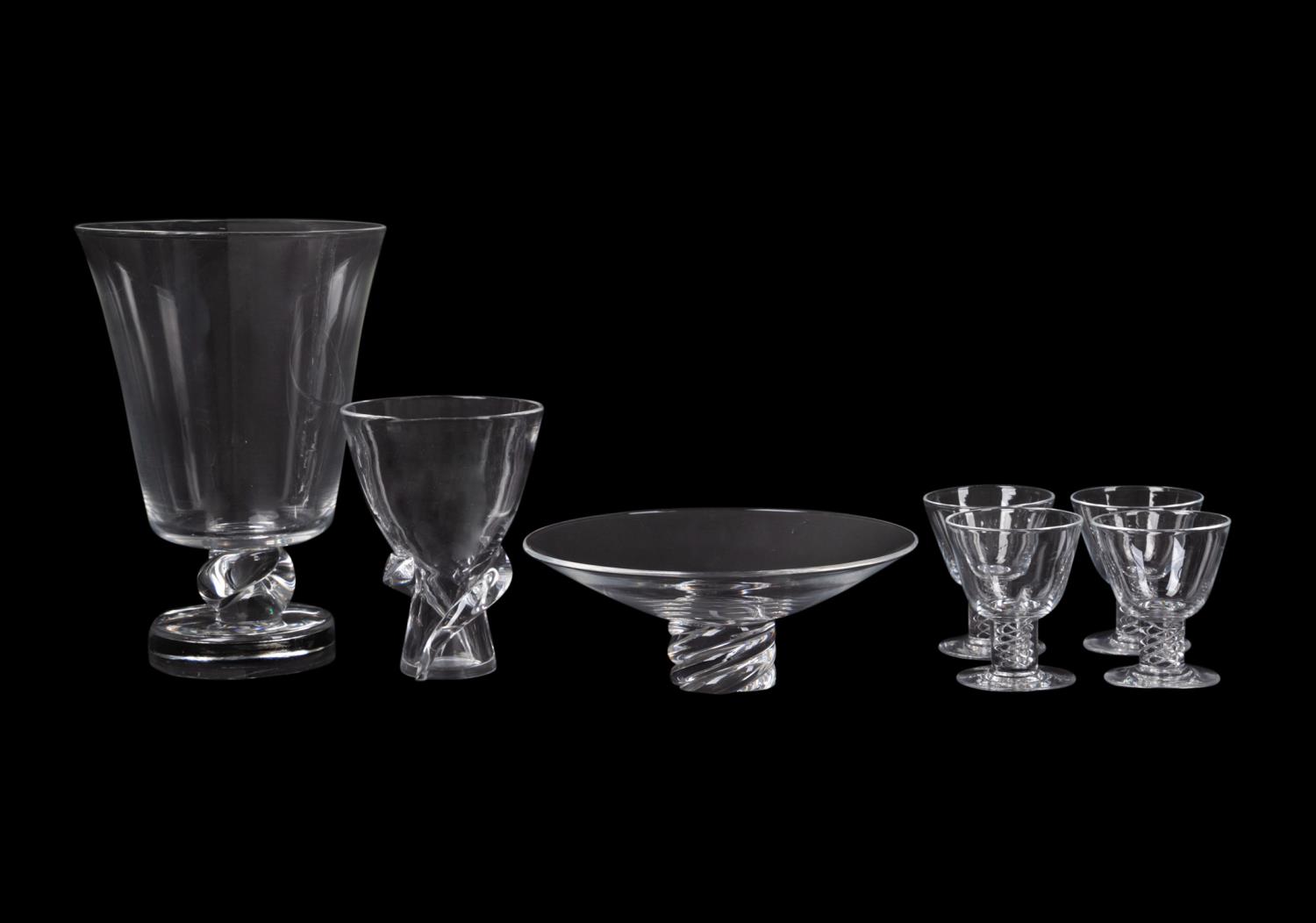 SEVEN STEUBEN CLEAR CRYSTAL TABLE