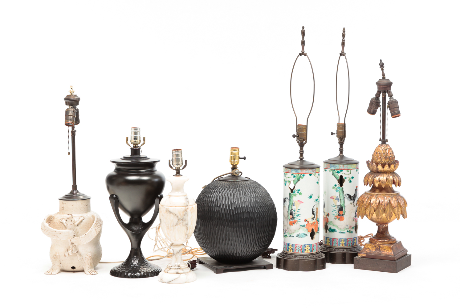 SEVEN TABLE LAMPS. Late 19th-late