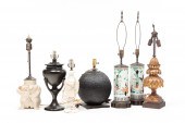 SEVEN TABLE LAMPS. Late 19th-l