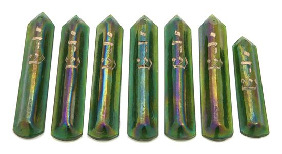 Seven Tiffany Green Favrile Glass