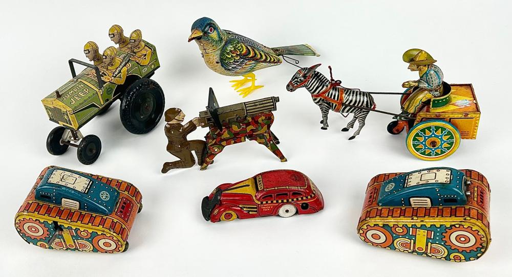 SEVEN TIN LITHOGRAPHED TOYS 20TH