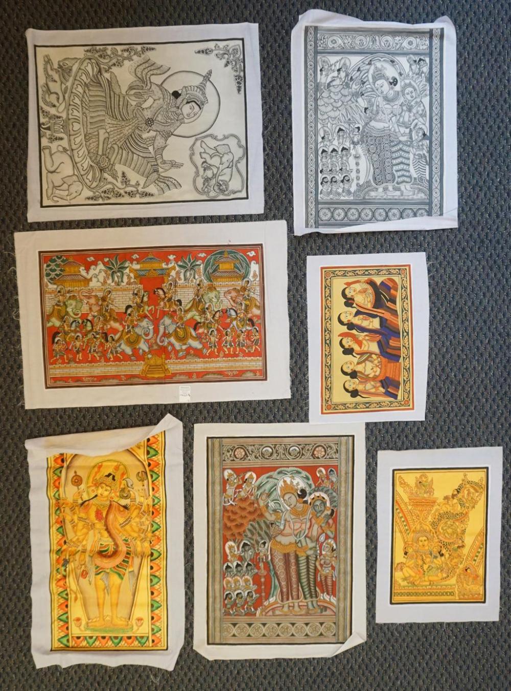 SEVEN UNMOUNTED THAI PAINTINGS ON