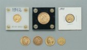 Seven U.S. gold coins: one $10