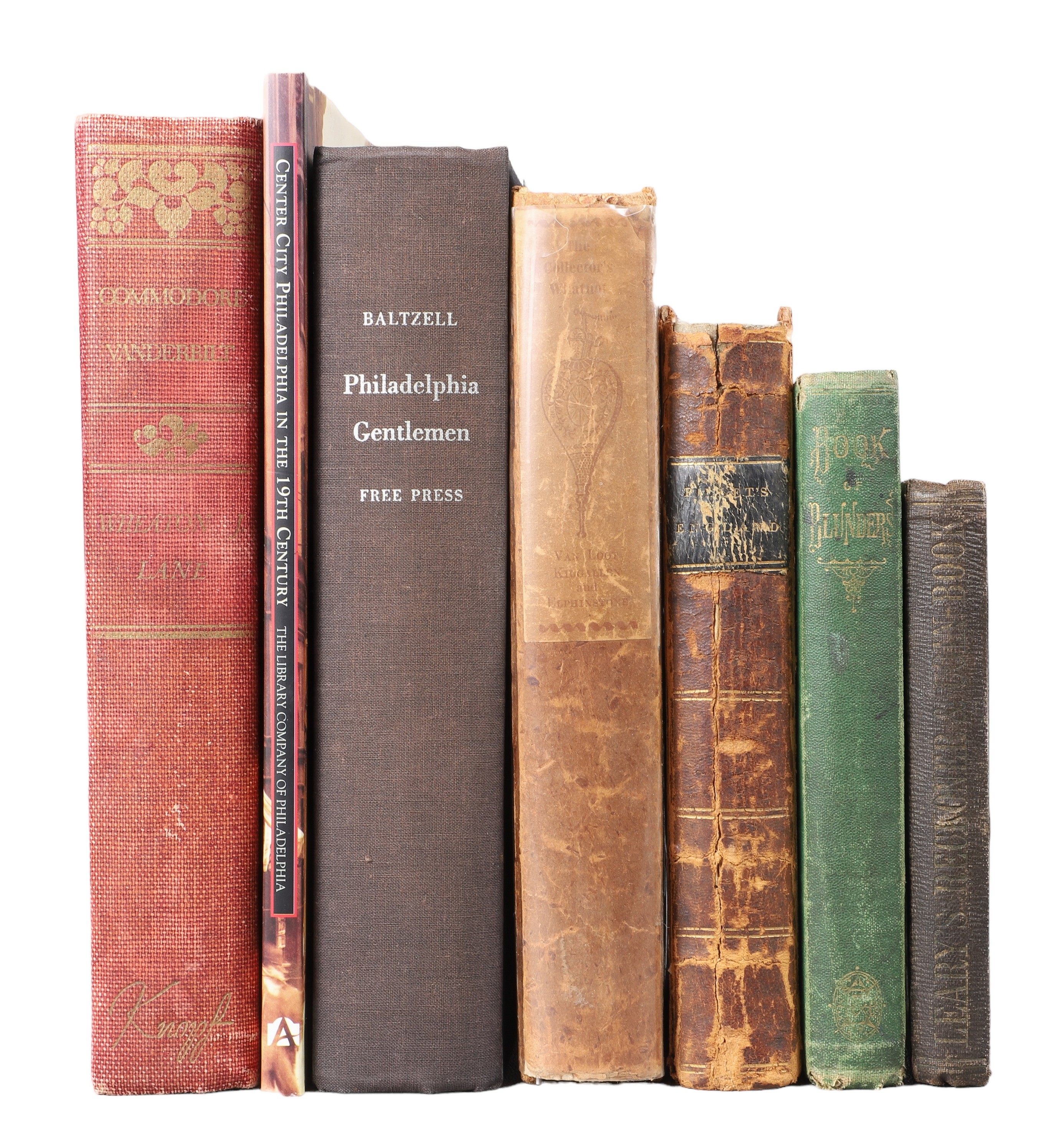 Seven various books, including