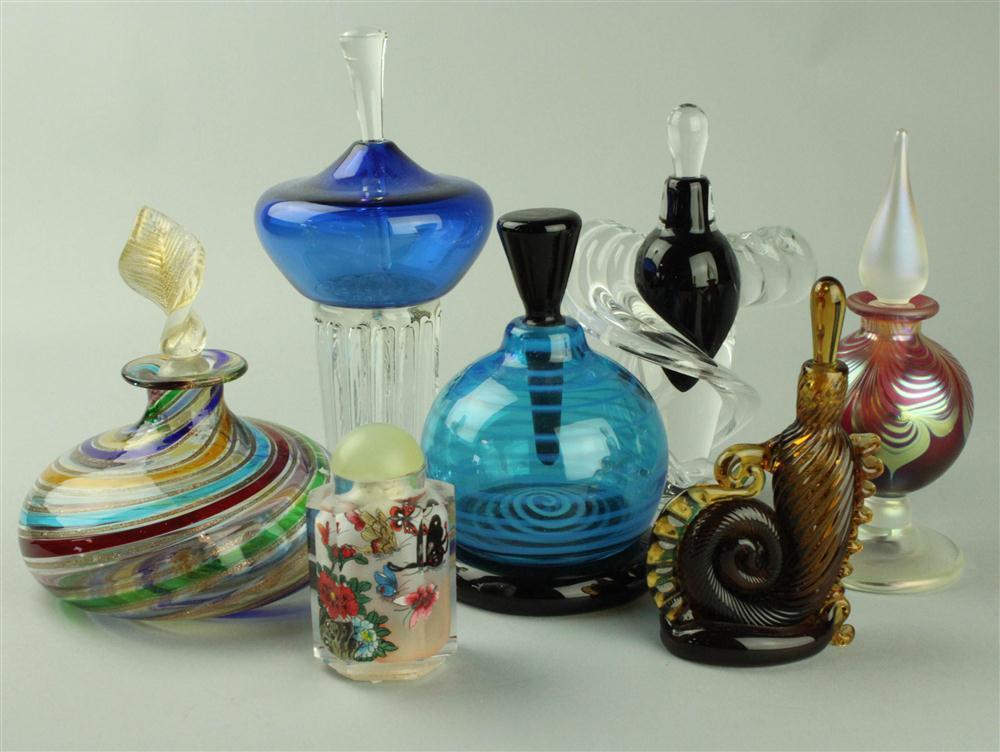 SEVEN VARIOUS GLASS SCENT BOTTLES