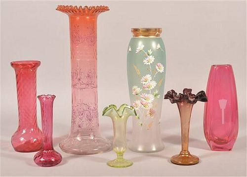 SEVEN VARIOUS VICTORIAN ART GLASS