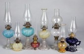 SEVEN VICTORIAN OIL LAMPS, 19T