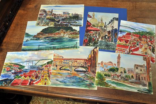 SEVEN WATERCOLOR PAINTINGS BY FREDA