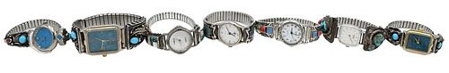 SEVEN WRISTWATCHES, SET WITH