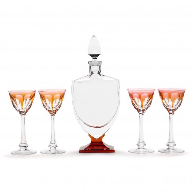 SEVRES CRYSTAL DECANTER AND FOUR