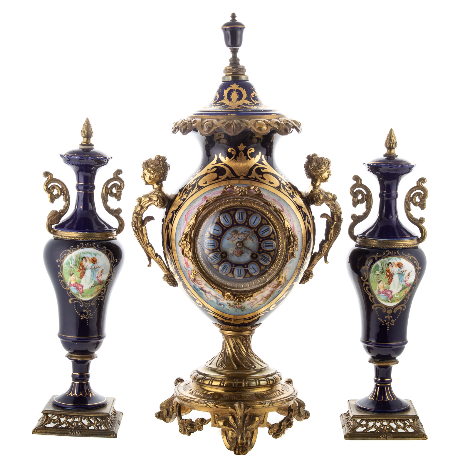 SEVRES MANNER CLOCK GARNITURE First