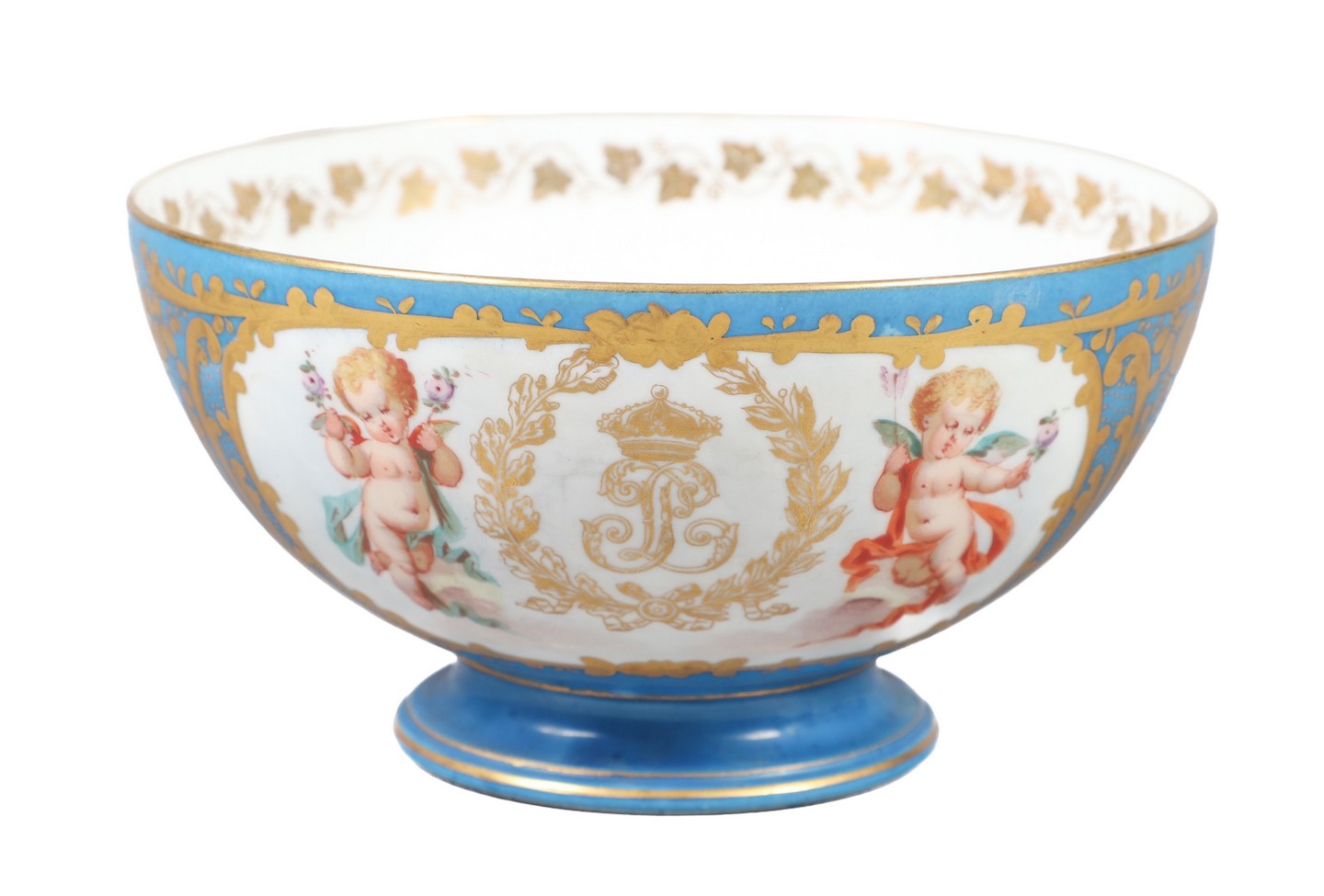 Sevres porcelain cherub bowl, front